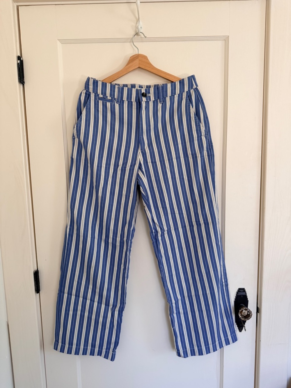 Everlane Blue & Cream Striped Cotton Wide Leg Trouser